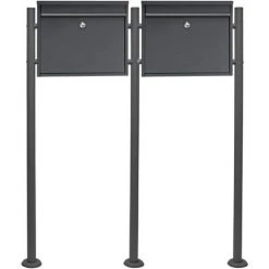 WILTEC Boite Lettres Kit Mural V13 Anthracite Revêtue Poudre Double Verrouillable Courrier Mailbox
