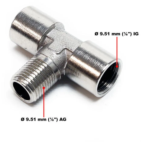 WILTEC Connecteur Aérographe 9,51 Mm (1/8") 2 X Filetage Femelle + 1 X Filetage Mâle En Métal – Image 2
