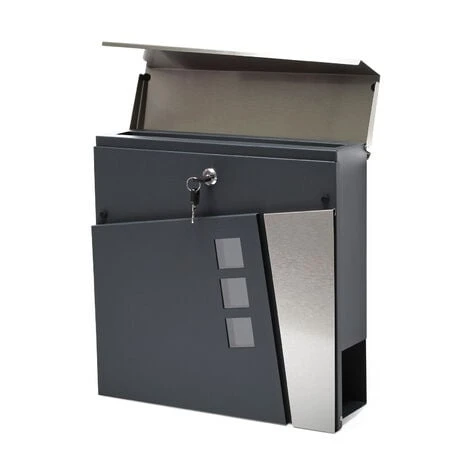 WILTEC Boite Lettres Moderne Design V24 Anthracite Fixation Murale Revêtue Poudre Porte Journal Inox – Image 2