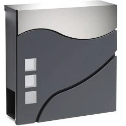 WILTEC Boite Lettres Design V28 Anthracite Compartiment Journaux Fixation Murale Revêtue Poudre Inox