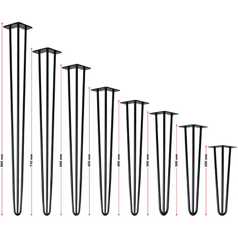 WILTEC Pieds De Table Support De Table Set 4 Pcs. Hairpin Legs Pieds De Table épingle à Cheveux Noir 71cm – Image 2