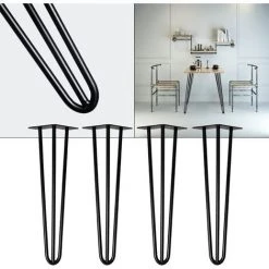 WILTEC Pieds De Table Support De Table Set 4 Pcs. Hairpin Legs Pieds De Table épingle à Cheveux Noir 30cm