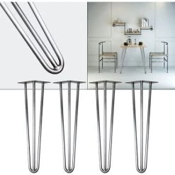 WILTEC Pieds De Table Hairpin Legs Support De Table 4x Pieds De Table En épingle à Cheveux Acier 45cm