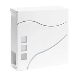 WILTEC Boite Lettres Design V28 Blanc Compartiment Journaux Fixation Murale Revêtue Poudre Porte Magazine