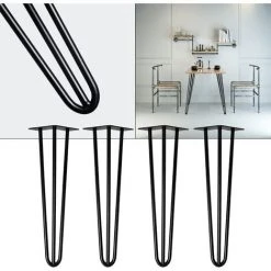 WILTEC Pieds De Table Support De Table Set 4 Pcs. Hairpin Legs Pieds De Table épingle à Cheveux Noir 60cm