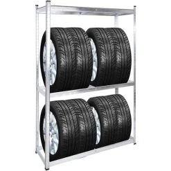 WILTEC Rayonnage Pour Pneus Rack à Pneus 8 Pneus Support Étagère Enfichable Atelier Garage Rangement