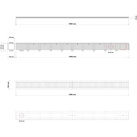 WILTEC Caniveau 1 M Grille De Recouvrement Galvanisée Drainage 1,5t Eaux Usées Rigole Évacuation Garage – Image 3