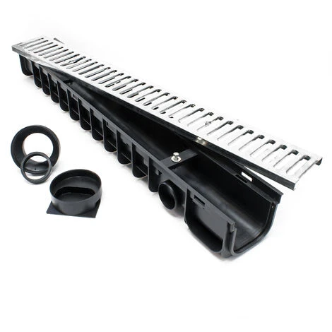 WILTEC Caniveau 1 M Grille De Recouvrement Galvanisée Drainage 1,5t Eaux Usées Rigole Évacuation Garage – Image 4