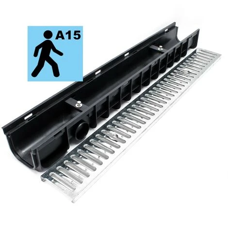 WILTEC Caniveau 1 M Grille De Recouvrement Galvanisée Drainage 1,5t Eaux Usées Rigole Évacuation Garage – Image 5