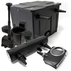 WILTEC Kit De Filtration Bassin 12000l 80W Pompe Super éco Stérilisateur UVC 18W Fontaine Ecumeur