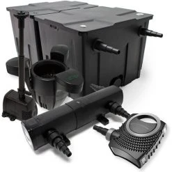 WILTEC Kit De Filtration Bassin Bio Filtre 60000l Stérilisateur UVC 18W 80W Pompe éco Fontaine Ecumeur