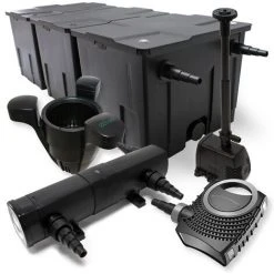 WILTEC Kit De Filtration Bassin 90000l 80W Pompe Stérilisateur UVC 24W Fontaine Ecumeur