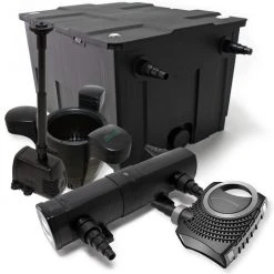 WILTEC Kit De Filtration Bassin Bio Filtre 60000l Stérilisateur UVC 24W 80W Pompe éco Fontaine Ecumeur