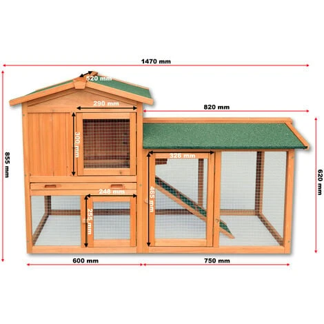 WILTEC Cabane à Petits Rongeurs Clapier Abri Petits Animaux Enclos Espace Libre 2 Niveaux Bois D’épicéa – Image 3