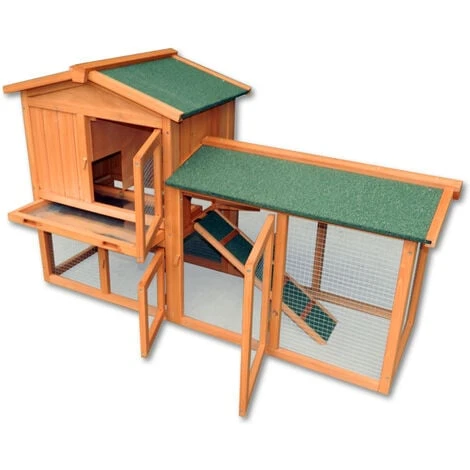 WILTEC Cabane à Petits Rongeurs Clapier Abri Petits Animaux Enclos Espace Libre 2 Niveaux Bois D’épicéa – Image 4