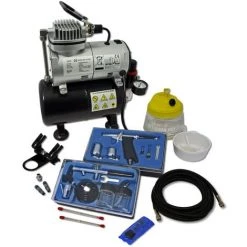 WILTEC Kit Compresseur Airbrush Professionnel AS186 Avec Deux Pistolets