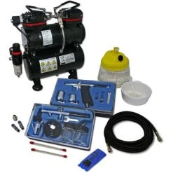 WILTEC Kit Compresseur Airbrush Professionnel AS196 Avec 2 Pistolets
