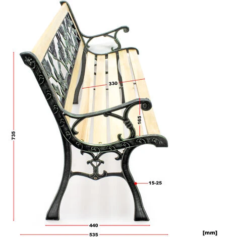 WILTEC Banc De Jardin Banquette Inge En Bois Et Fer De Fonte Dossier Avec Design De Roses Deux Places – Image 5