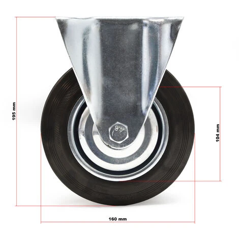 WILTEC Roulette Fixe Ø 160 Mm Roue Caoutchouc Jante Métal 130Kg Charge Transport Appareil Accessoire Meuble – Image 3