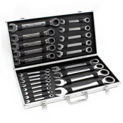 WILTEC Set Cles à Cliquet 22 Pièces 6-32 Mm Clé De Serrage Clè à Fourche Clé Plate Outil Coffret Pratique