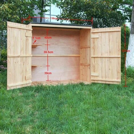 WILTEC Armoire De Jardin Bois Double Porte Rangement Outils Remise Abri Cabane Remise Jardinage Équipement – Image 4