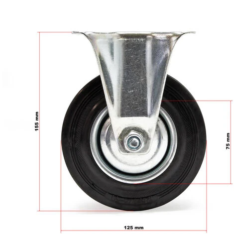 WILTEC Roulette Fixe Ø 125 Mm Roue Caoutchouc Jante Métal 100 Kg Transport Appareil Accessoire Meuble – Image 3