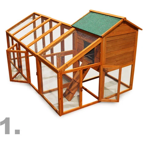 WILTEC Poulailler En Bois Style Cottage Avec Enclos Extérieur Montage Variable Nichoir Élevage Basse-cour – Image 2