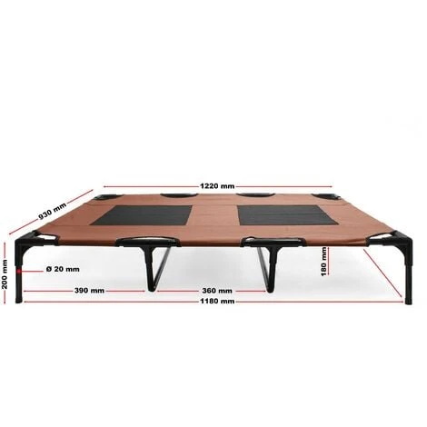 WILTEC Lit De Camp Pour Chien Outdoor Lit Surélevé Chat XL 122x93x20cm Marron Tissu Oxford Jusqu’à 30kg – Image 2